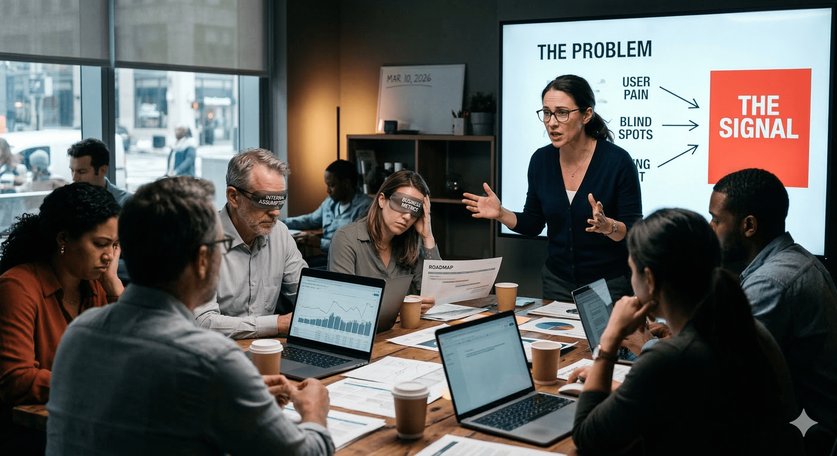 Illustration of organizational blind spots preventing teams from seeing the real problem