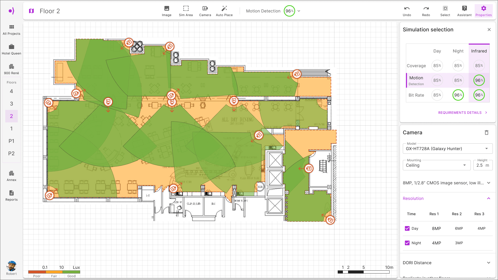 Floor plan canvas — the core design workspace for placing cameras